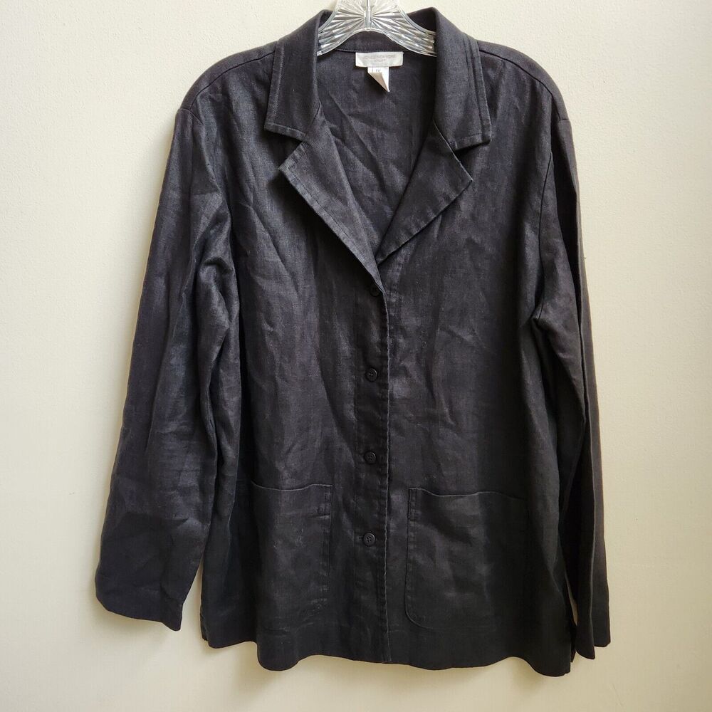 Jones New York Sport Jacket Women’s 1X Black Linen Button Up Beach Comfort Chic